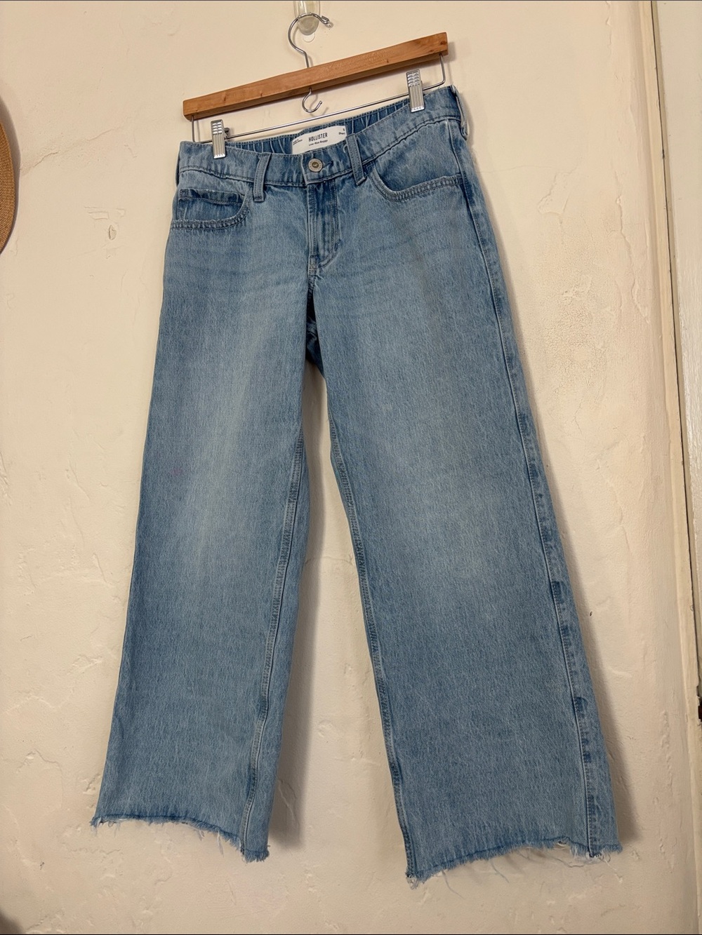 Hollister Light Blue Wide-Leg Raw Hem Jeans